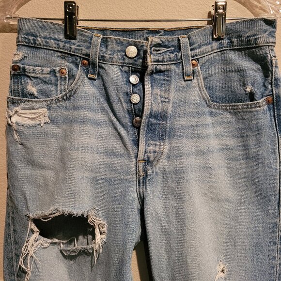 Levi’s 501 Ripped Blue, Straight Leg Jeans – Size 2 - Picture 3 of 5